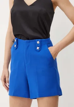 Morgan pantaloni scurti SHESK.F femei, culoarea albastru marin, neted, high waist, SHESK.F imagine