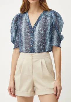 Morgan pantaloni scurti SHILOM femei, culoarea bej, neted, high waist, SHILOM imagine