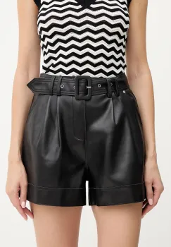 Morgan pantaloni scurti SHOANE culoarea maro, uni, high waist, SHOANE imagine