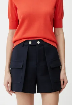 Morgan pantaloni scurti SHONAU culoarea bleumarin, uni, high waist, SHONAU imagine
