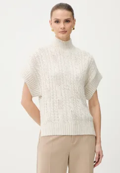 Morgan pulover culoarea bej, calduros, cu guler, MPIKI imagine