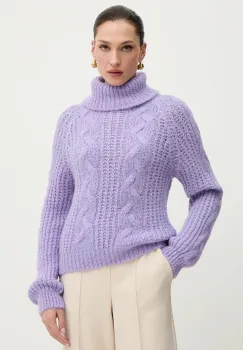 Morgan pulover din amestec de lana de alpaca culoarea violet, cu guler, MPALMA imagine