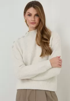 Morgan pulover din amestec de lana femei, culoarea bej, calduros, cu turtleneck imagine
