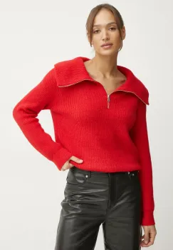 Morgan pulover din amestec de lana MCOLAR femei, culoarea rosu, cu guler, MCOLAR imagine