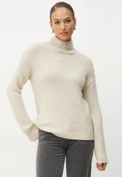 Morgan pulover din amestec de lana MSIGNAC femei, culoarea bej, cu guler, MSIGNAC imagine