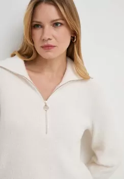 Morgan pulover femei, culoarea bej, calduros, cu guler imagine