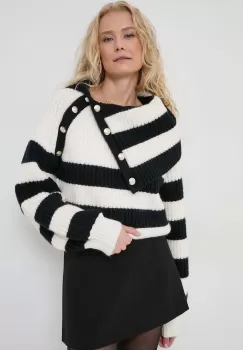 Morgan pulover femei, culoarea bej, calduros, cu guler imagine