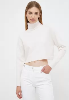 Morgan pulover femei, culoarea bej, light, cu guler imagine