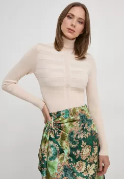 Morgan pulover femei, culoarea bej, light, cu guler imagine