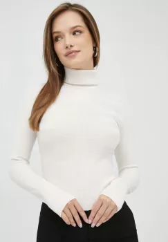 Morgan pulover femei, culoarea bej, light, cu guler imagine