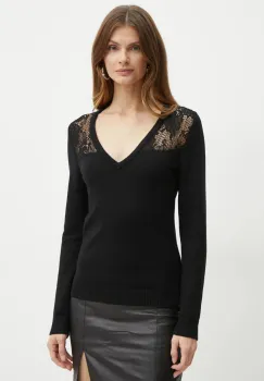 Morgan pulover MCOURSE femei, culoarea negru, light, cu guler, MCOURSE imagine