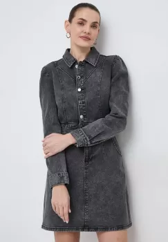 Morgan rochie jeans culoarea gri, mini, mulata imagine