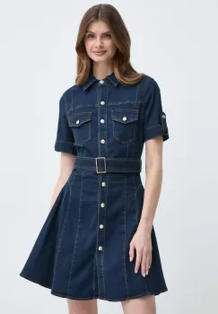 Morgan rochie jeans RIXES culoarea albastru marin, mini, evazati, RIXES imagine