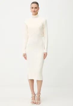 Morgan rochie si pulover culoarea bej, midi, mulata, RMORIA imagine