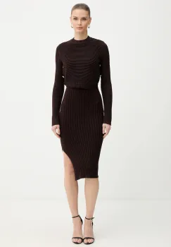 Morgan rochie si pulover culoarea maro, mini, mulata, RMOMO imagine
