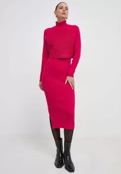 Morgan rochie si pulover culoarea roz, midi, mulata imagine