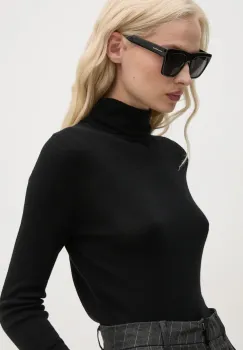 Mos Mosh pulover de lana femei, culoarea negru, light, cu guler, 165910 imagine