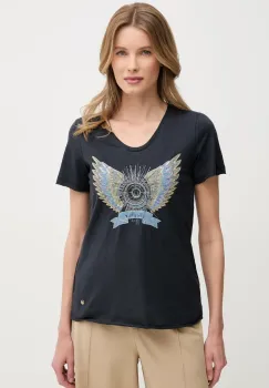 Mos Mosh tricou din bumbac femei, culoarea albastru marin, 170520 imagine