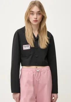 Moschino Jeans camasa femei, culoarea negru, cu guler clasic, regular, 0211 3224 imagine