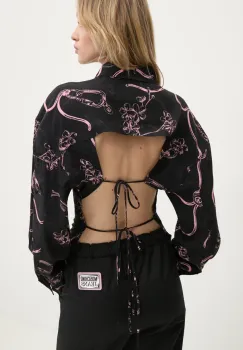 Moschino Jeans camasa femei, culoarea negru, cu guler clasic, relaxed, 0201 3236 imagine