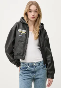 Moschino Jeans geaca de piele femei, culoarea negru, de tranzitie, oversize, 3707 3216 imagine