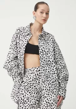 Moschino Jeans geaca jeans femei, culoarea alb, de tranzitie, oversize imagine