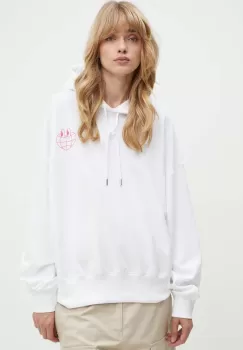 Moschino Jeans hanorac de bumbac femei, culoarea alb, cu gluga, cu imprimeu, 1701.8233 imagine