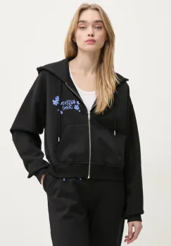 Moschino Jeans hanorac de bumbac femei, culoarea negru, cu gluga, cu imprimeu, 1703 3228 imagine