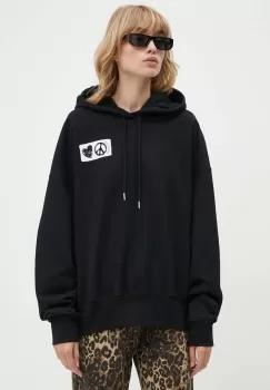 Moschino Jeans hanorac de bumbac femei, culoarea negru, cu gluga, cu imprimeu, 1705.8233 imagine