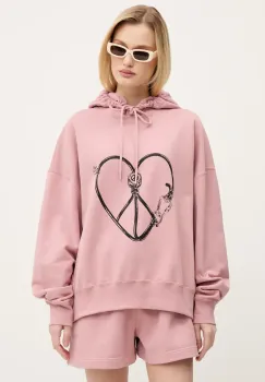 Moschino Jeans hanorac de bumbac femei, culoarea roz, cu gluga, cu imprimeu, 1708 3228 imagine