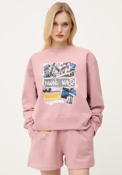 Moschino Jeans hanorac de bumbac femei, culoarea roz, cu imprimeu, 1706 3228 imagine