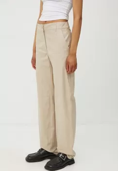 Moschino Jeans pantaloni de bumbac culoarea bej, drept, high waist, 0311.8219 imagine