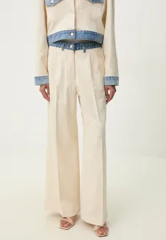 Moschino Jeans pantaloni femei, culoarea bej, lat, high waist, 0346 3717 imagine