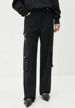 Moschino Jeans pantaloni femei, culoarea negru, drept, high waist, A0330 8724 imagine