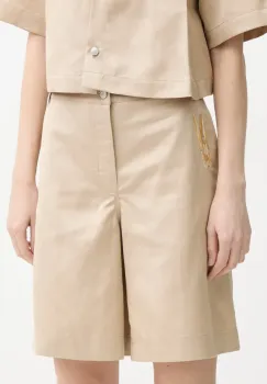Moschino Jeans pantaloni scurti din amestec de in culoarea bej, cu imprimeu, high waist, 0327 3716 imagine