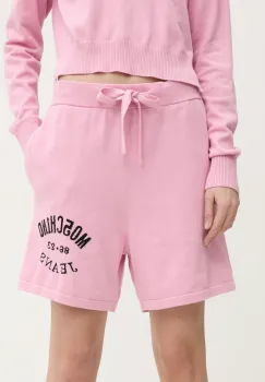 Moschino Jeans pantaloni scurti din bumbac culoarea roz, cu imprimeu, high waist, 0380 3201 imagine
