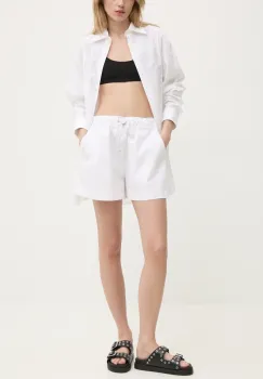 Moschino Jeans pantaloni scurti femei, culoarea alb, neted, high waist, 0304 3224 imagine
