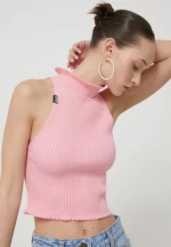 Moschino Jeans pulover de bumbac culoarea roz, light, cu turtleneck imagine