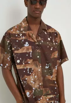 MSGM camasa din bumbac barbati, culoarea maro, relaxed imagine