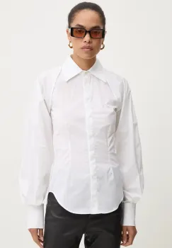 MSGM camasa din bumbac femei, culoarea alb, cu guler clasic, regular, 3742MDE03.247816 imagine