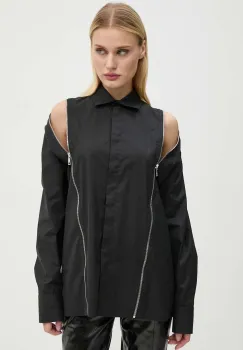 MSGM camasa din bumbac femei, culoarea negru, cu guler clasic, relaxed, 3742MDE07.247816 imagine