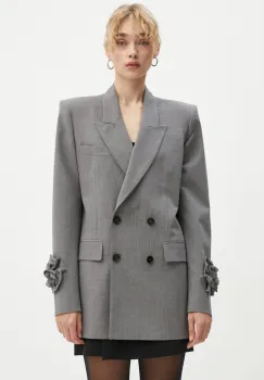 MSGM geaca de lana culoarea gri, cu doua randuri de nasturi, neted, 3741MDG18X.247506 imagine