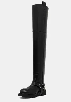 MSGM ghete de piele culoarea negru, cu toc plat, 3942MDS676 557 imagine