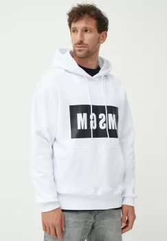 MSGM hanorac de bumbac barbati, culoarea alb, cu gluga, cu imprimeu, 2000MM525.200001 imagine