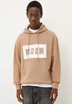 MSGM hanorac de bumbac barbati, culoarea bej, cu gluga, cu imprimeu, 3740MM525.247799 imagine