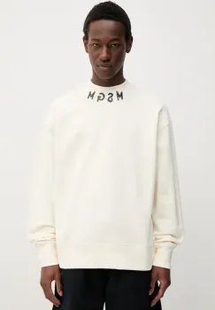 MSGM hanorac de bumbac barbati, culoarea bej, cu imprimeu, 3840MM103.257000 imagine