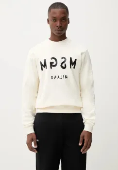 MSGM hanorac de bumbac culoarea bej, cu imprimeu, 2000MM513.300001 imagine