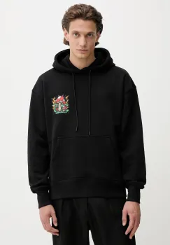 MSGM hanorac de bumbac culoarea negru, cu gluga, cu imprimeu, 3940MM114.257795 imagine