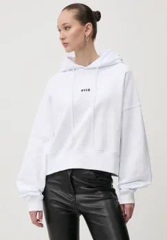 MSGM hanorac de bumbac femei, culoarea alb, cu gluga, cu imprimeu, 2000MDM509.300000 imagine