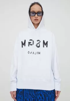 MSGM hanorac de bumbac femei, culoarea alb, cu gluga, cu imprimeu imagine